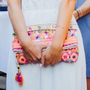 Star Mela Jui Large Neon Embroidered Clutch